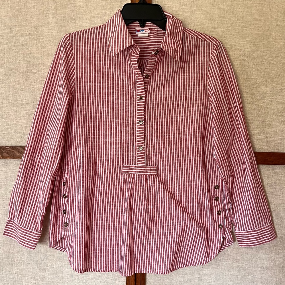 American Sweetheart Vintage Striped Tunic Side and Front Buttons Sleeves - S